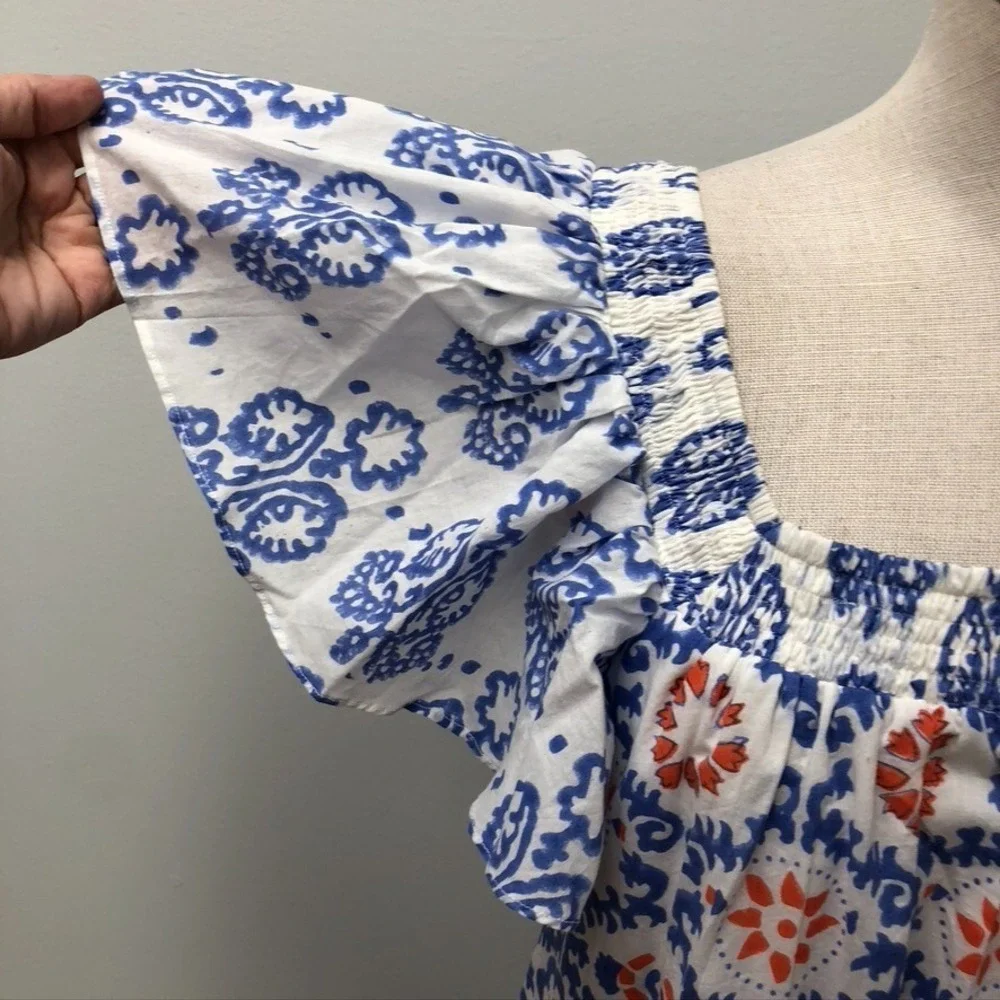 Ro's Garden Midi Tiered Dress Womens Small Blue Artsy Boho Retro Indie Cottage - Picture 3 of 14